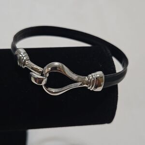Silver and Black Leather Bracelet